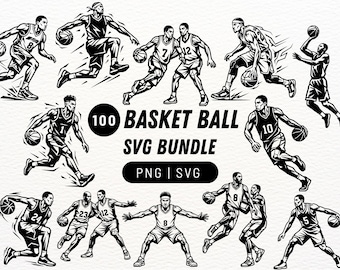 Paquete de 100 imágenes PNG y SVG de baloncesto, Cricut Silhouette, archivos de corte SVG, archivos de corte vectoriales, colección de imágenes prediseñadas deportivas