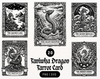 Paquete de cartas del Tarot del Dragón Taniwha en formato SVG y PNG / Gráficos y siluetas de criaturas críptidas místicas