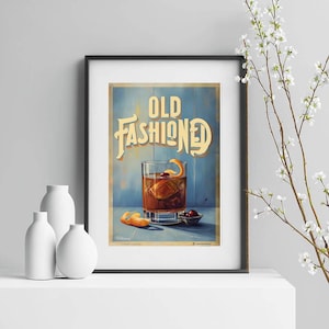 Vintage Old Fashioned Cocktail Poster | Old Fashioned Bar Art Printable | Retro Drink Wall Decor | Digital Download for Signature Drink
