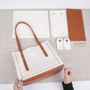 Sac fourre-tout à faire soi-même sac à main cartable kit de couture motif cuir PU Ensemble d'outils d'artisanat fait main sac à main épaule pdf coudre propre cadeau d'anniversaire de vacances