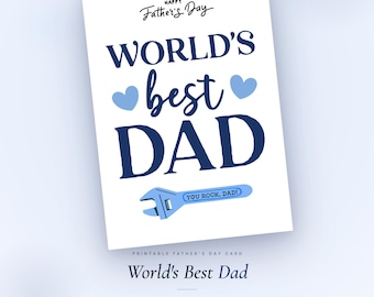 Worlds Best Dad Card Printable, Tool Wrench Fathers Day, Print at Home