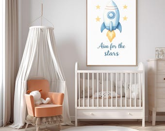 Rocket Ship Nursery Wall Art, Gender Neutral Astronaut Print, New Baby Gift, Digital Download