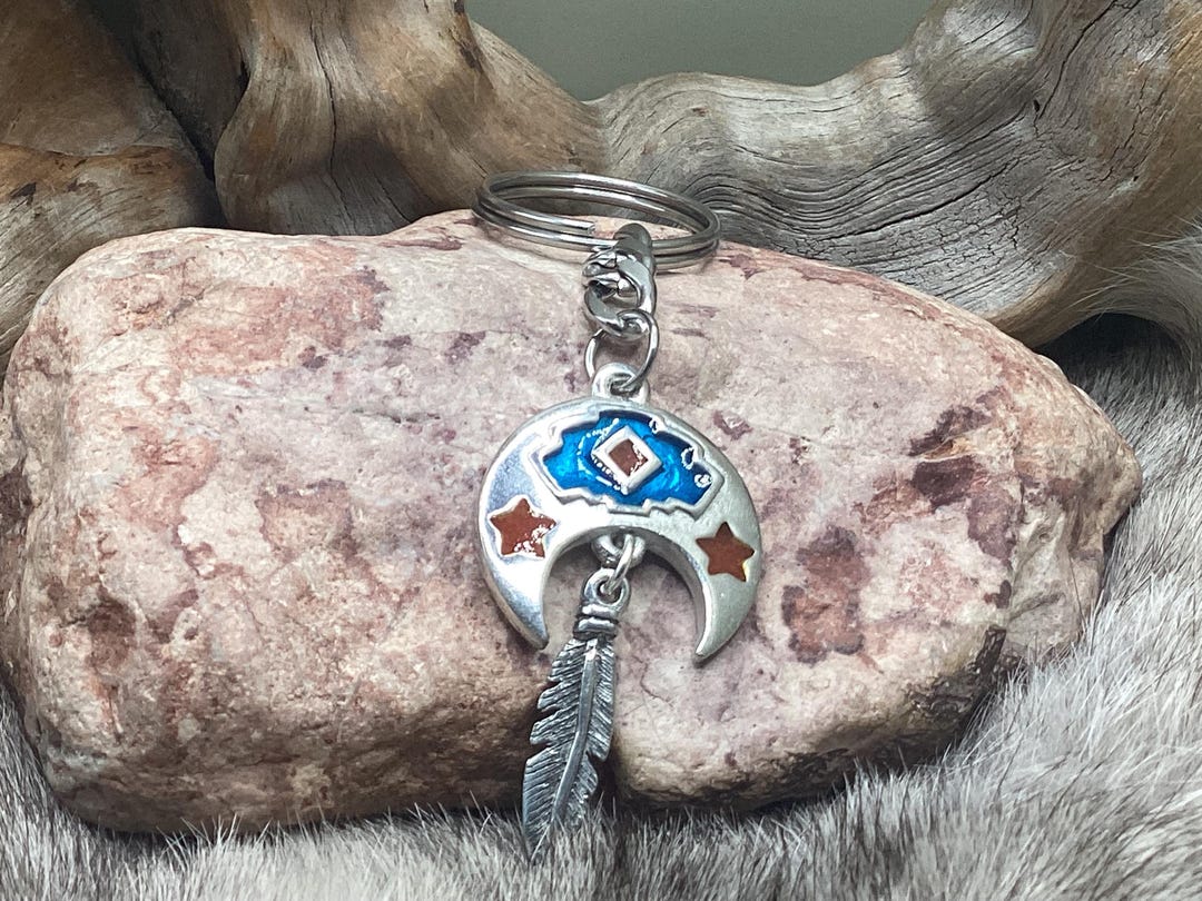 Native Key Chain Stainless Steel Native American Moon Keychain, Native Crest Focal ...