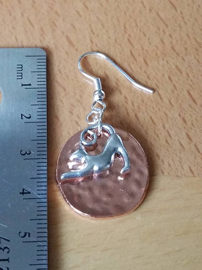 Stretching Cat Earrings /& Rose Gold Disc Rose Gold plated alloy disc earrings sunset feline silver alloy tree earrings