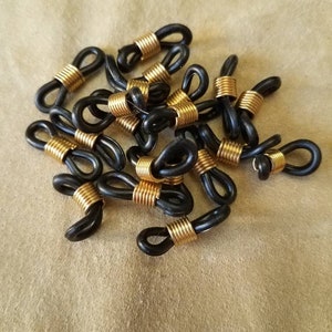 Rubber eyeglass holders set of 20, 50 or 100,eyeglass chain grip, eyeglass holder components ,black silicone with gold plated coil