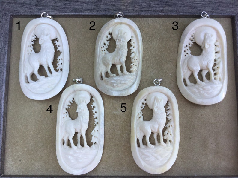 customize by cord color Hand carved bone wolf pendant on braided leather necklace length and pendant choice unique one of a kind gift
