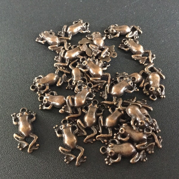 25 pk red copper frog charm, copper tree frog pendant, small charm, boho charm, bullfrog, toad, amphibian, garden animal, pond, destash,bulk