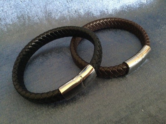Men's Braided Leather Bracelet - Stainless Steel Clasp, Adjustable Wristband, 8.5 Inch - View #3