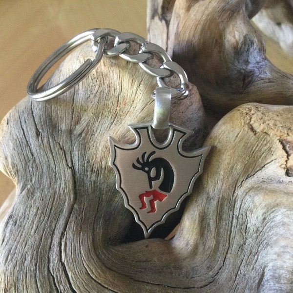 Native American kokopelli keychain, flute player pewter pendant keychain, Flute player dancer key ring, Southwest Western boho gift