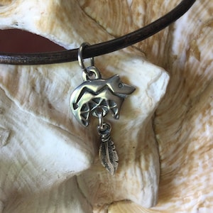 Zuni Bear Fetish Pendant Leather Choker Necklace, spirit bear pewter charm, choose from 3 cord colors and 11-22 inches, men women teens boho