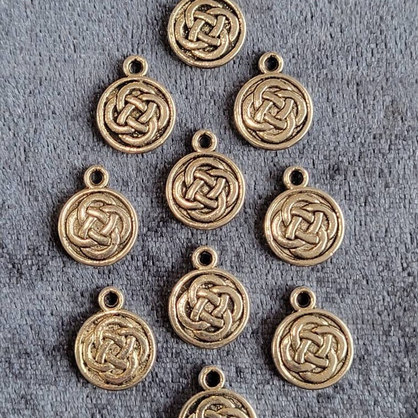 10 or 20 pk Tiny Celtic Knot Charm, eternity knot pendant, druidic knot, silver tone zinc alloy, metal, destash