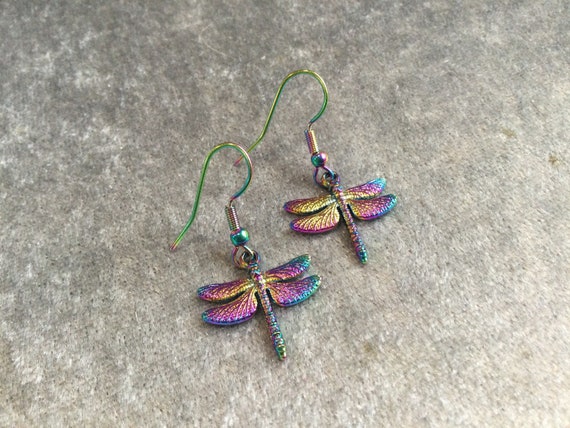 Rainbow Large Dragonfly Earrings Rainbow Large Dragonfly Earrings