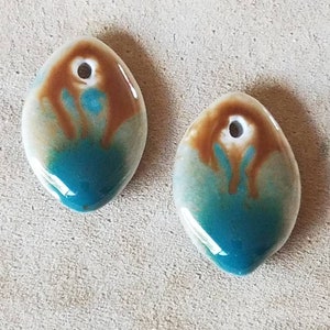 2 Piece Set Gaia's Tears Watercolor Porcelain Pendants, earth color earring charms, destash image 1