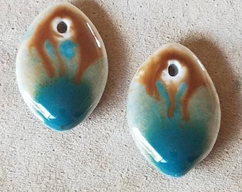 2 Piece Set Gaia's Tears Watercolor Porcelain Pendants, earth color earring charms, destash