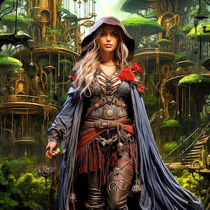 Padrão de bruxa da floresta Steampunk compatível com PDF download digital instantâneo fantasia 18ct BW impressão de padrão colorido