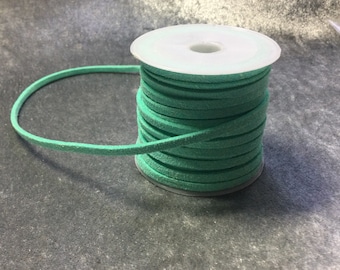 5 meter roll light mint green flat faux suede cord, 1.5x3mm flat faux leather strand,  about 5.46, destash