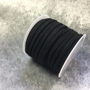 5 meter roll jet black flat faux suede cord, 1.5x3mm flat faux leather strand, about 5.46 yards, destash