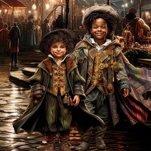 two wizard boys at carnival pattern keeper compatible PDF instant digital download fantasy 18ct BW color chart