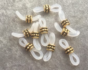Eyeglass holders, sets in increments of 10, eyeglass chain holders, eyeglass grip components, white color with gold textured bead, custom