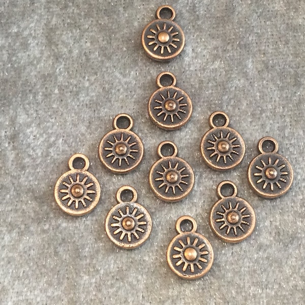 10 or 20 pk Tiny copper sun charms, celestial star charm, red copper metal alloy, destash