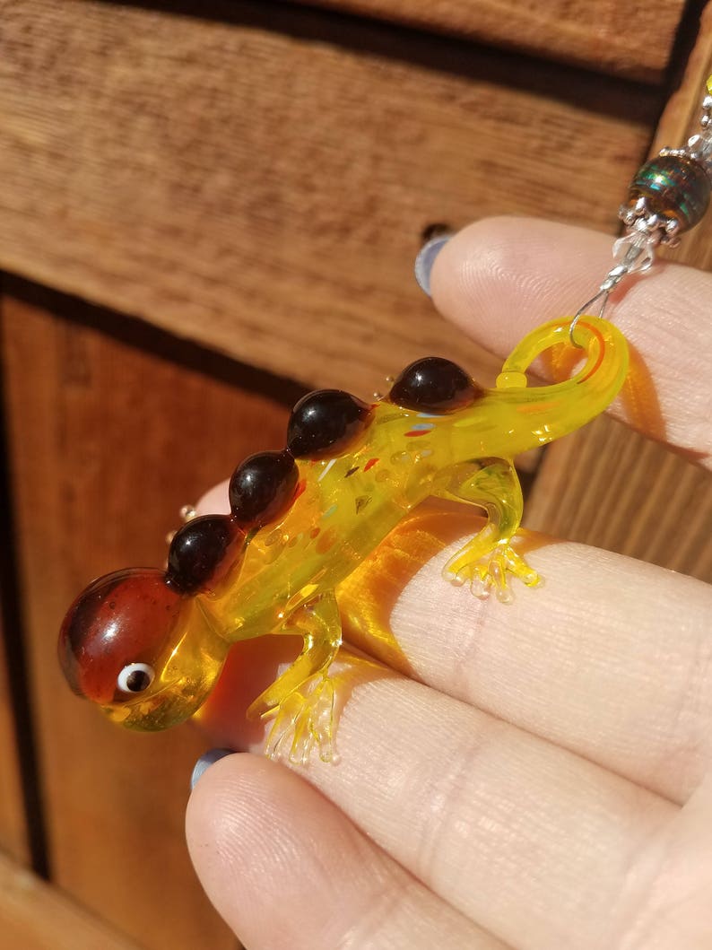 unique Gift patio Translucent yellow lampwork gecko suncatcher deck decoration garden glass lizzard window ornament