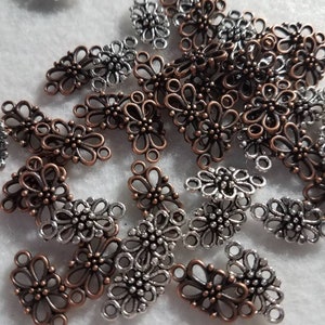 25 pk copper or silver Flower link, alloy filigree flower links, lead free, nickel free, antique Silver, antique Copper, Boho, destash