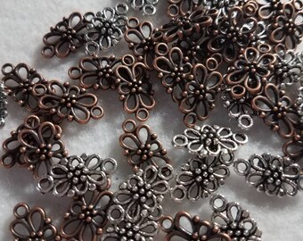25 pk copper or silver Flower link, alloy filigree flower links, lead free, nickel free, antique Silver, antique Copper, Boho, destash