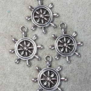 10 or 20 pk 3D Ships Wheel charms/pendants, ships helm, helm, wheel, nautical, silver tone, zinc alloy, destash