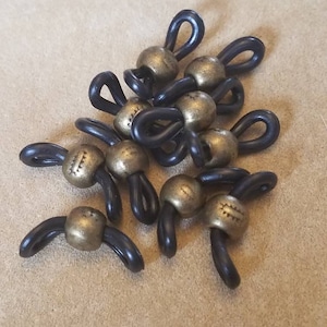 Eyeglass holders, sets in 10 piece increments, eyeglass chain grips, eyeglass grip components, black color with bronze bead