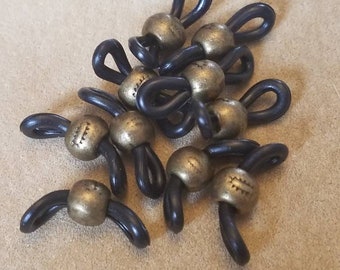 Eyeglass holders, sets in 10 piece increments, eyeglass chain grips, eyeglass grip components, black color with bronze bead