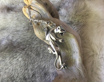 Stainless steel Jaguar key chain, big cat mountain lion focal, heavy sturdy strong mens gift, puma cougar leopard pendant