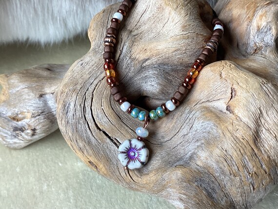 White Translucent Agate Aqua Czech Bead Necklace Gold-plated White Translucent Agate Aqua Czech Bead Necklace Gold-plated