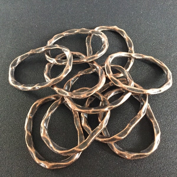 10 pk Copper drop linking rings, twisted branch look frame, red copper alloy, antique copper, large, boho, bulk, destash, finding