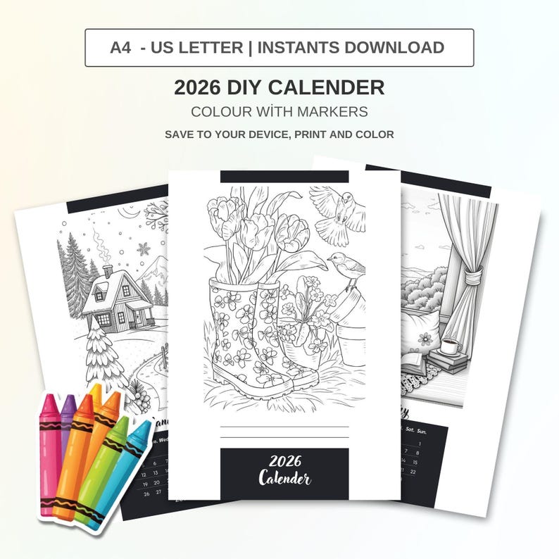 2026 Colour-in Calendar | DIY Printable Planner (digital Download) - Etsy