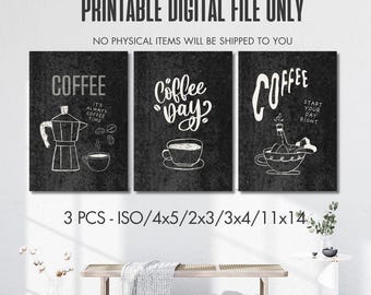 Vintage Coffee Art Print Set: Mid-Century Modern Kitchen Decor (Digital Download)