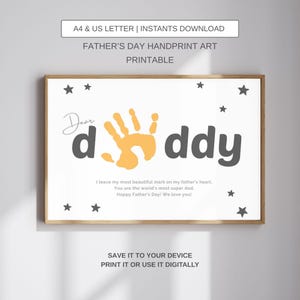 Vaderdag handafdruk afdrukbaar ambacht, vaderdag handafdruk kunst, mijn vader gedicht cadeau voor papa vader sentimenteel cadeau van kinderen peuter baby