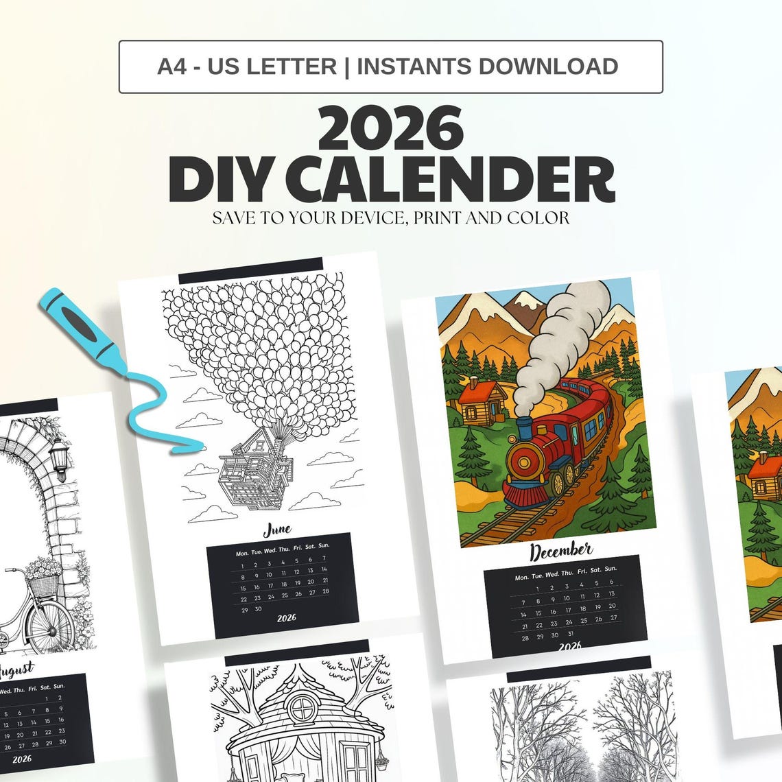 2026 Colour-in Calendar | DIY Printable Planner (digital Download) - Etsy
