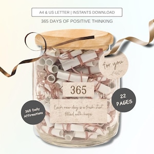 365 affermazioni quotidiane stampabili / Barattolo della motivazione / Cura di sé e consapevolezza / Regalo di manifestazione / Benessere positivo / Taglia e riempi il tuo barattolo