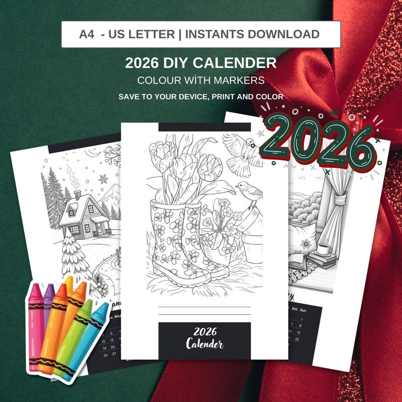 2026 Colour-in Calendar | DIY Printable Planner (digital Download