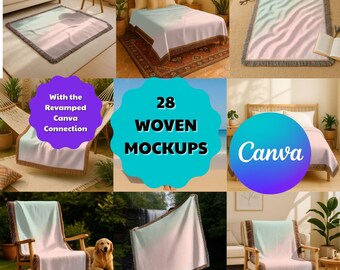 Woven Blanket Mockup Canva Template: Boho Home Decor (Digital Download)