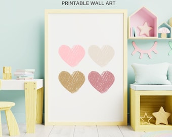 Scribble Hearts Nursery Print: Neutral Kids Room Decor (Digital Download)