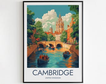 Póster de Cambridge, póster de viaje, impresión de Cambridge, ilustración de Cambridge, arte de la ciudad de Cambridge, impresión de la ciudad de Cambridge, arte mural de Cambridge