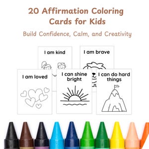 Affirmations Malkarten für Kinder | 20 Printable Positive Mindset Seiten | Calm Down Corner, Vorschule SEL, Homeschool Emotionen
