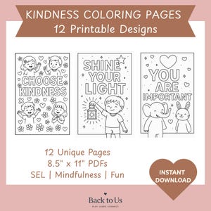 Kindness Coloring Pages for Kids | 12 Printable SEL Activities | Mindful, Affirmation & Emotion Art for Home, Classroom, or Counseling