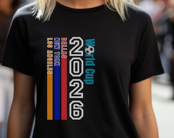 2026年ワールドカップTシャツ 縦型サッカーデザイン USA都市サッカーファンシャツ