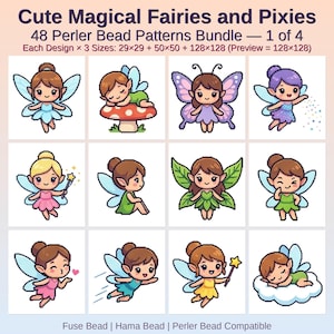 Cute Magical Fairies and Pixies Perler Bead Patterns Bundle, 48 Designs (PDF Digital Download)