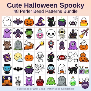 Halloween Perler Bead Patterns, 48 Spooky Pixel Art Designs (Digital Download)