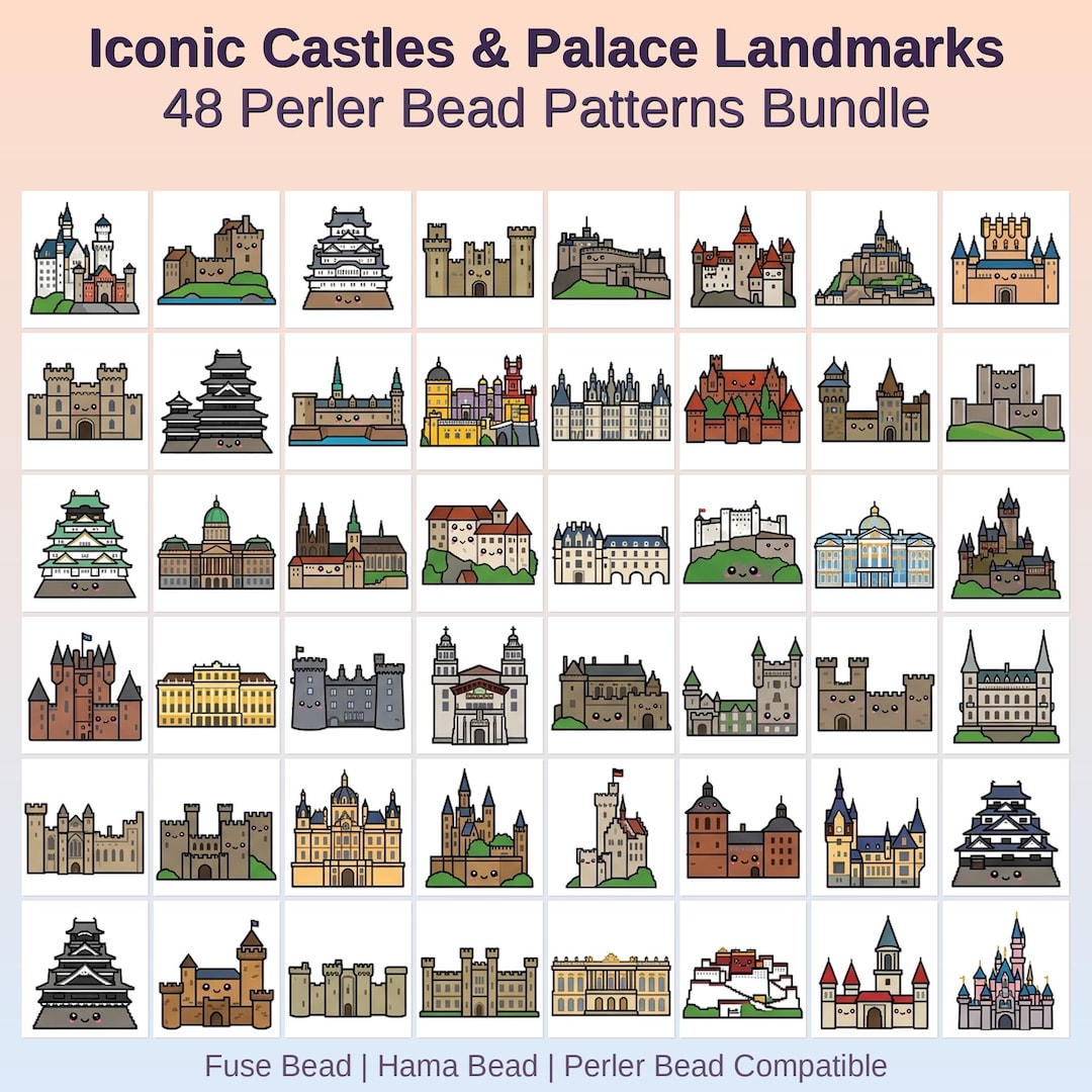Iconic Castles & Palace Landmarks Perler Bead Patterns Bundle, 48 ...
