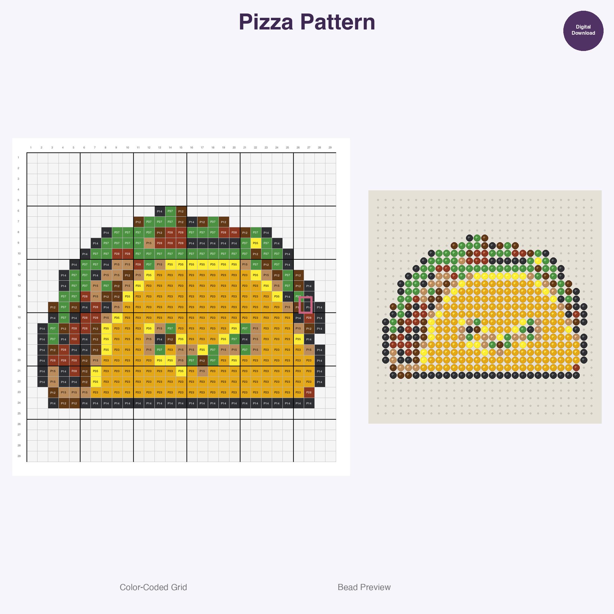 12 Kawaii Savory Food Perler Bead Patterns, Pizza Sushi Taco Ramen (PDF ...