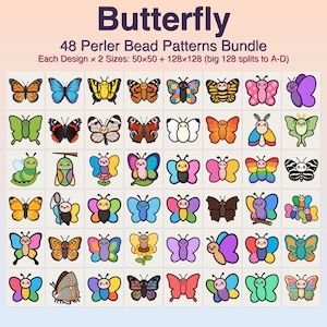 Butterfly Perler Bead Patterns Bundle, 48 Pixel Art Designs (PDF Download)
